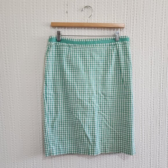 Boden Green White Gingham Lined Pencil Skirt Women's Size 10R - Picture 4 of 14